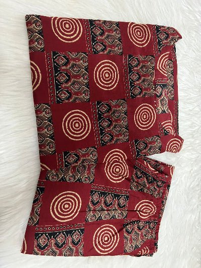 Rusty Red Halter Neck Ajrakh Cotton Kurti Palazzo Set Of 2 - BONYHUBSALWAR KAMEEZ