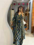 Classy Blue Embroidery Cotton Anarkali Suit - BONYHUBSALWAR KAMEEZ