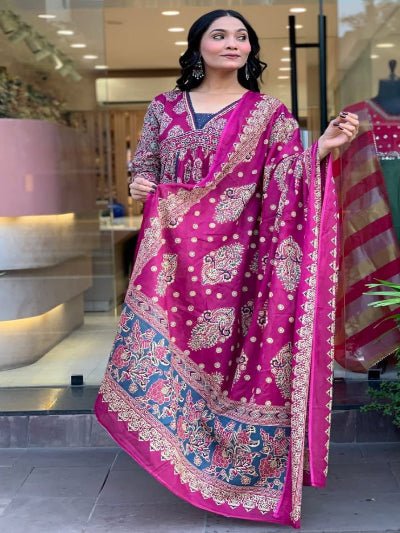 Classy Pink Embroidery Cotton Flair Anarkali Suit - BONYHUBSALWAR KAMEEZ