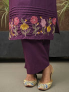 Classy Purple Embroidery Cotton Kurti Pant Set Of 2 - BONYHUBSALWAR KAMEEZ