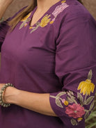 Classy Purple Embroidery Cotton Kurti Pant Set Of 2 - BONYHUBSALWAR KAMEEZ