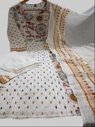 White Beautiful Adda Work Cotton Printed Anarkali Suit - BONYHUBSALWAR KAMEEZ
