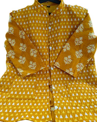 Mustard Yellow Cotton Kurti Pant With Quilted Warm Jacket - BONYHUBSALWAR KAMEEZ