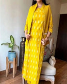 Yellow Cotton Kurti Pant With Quilted Warm Jacket - BONYHUBSALWAR KAMEEZ