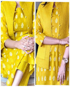 Yellow Cotton Kurti Pant With Quilted Warm Jacket - BONYHUBSALWAR KAMEEZ