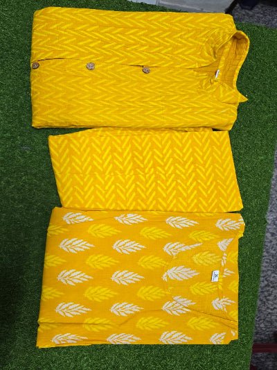 Yellow Cotton Kurti Pant With Quilted Warm Jacket - BONYHUBSALWAR KAMEEZ