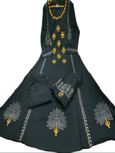 Black Elegant Block Print Cotton Straight Suit Set - BONYHUBSALWAR KAMEEZ