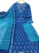 Blue Classy Print Cotton Straight Suit Set - BONYHUBSALWAR KAMEEZ