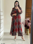 Maroon Printed Elegant Sequins Work Cotton Straight Suit Set - BONYHUBSALWAR KAMEEZ