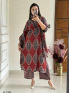 Maroon Printed Elegant Sequins Work Cotton Straight Suit Set - BONYHUBSALWAR KAMEEZ