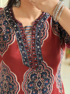 Maroon Printed Elegant Sequins Work Cotton Straight Suit Set - BONYHUBSALWAR KAMEEZ