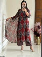 Maroon Printed Elegant Sequins Work Cotton Straight Suit Set - BONYHUBSALWAR KAMEEZ