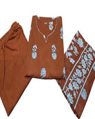 Rust Orange Handwork Cotton Straight Suit Set - BONYHUBSALWAR KAMEEZ