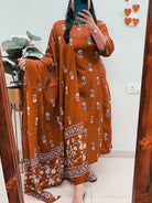 Rust Orange Handwork Cotton Straight Suit Set - BONYHUBSALWAR KAMEEZ