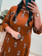 Rust Orange Handwork Cotton Straight Suit Set - BONYHUBSALWAR KAMEEZ