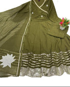Dark Olive Green Mirror Work Cotton Embroidery Anarkali Suit Set - BONYHUBSALWAR KAMEEZ