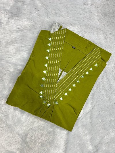 Floral Green embroidery Katha Detailing Cotton Straight Suit Set - BONYHUBSALWAR KAMEEZ