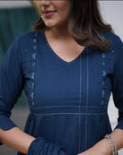 Tealblue Elegant Embroidery Pure Cotton Anarkali Suit Set - BONYHUBSALWAR KAMEEZ