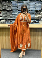 Orange Intricate Pure Cotton Printed Anarkali Suit Set - BONYHUBSALWAR KAMEEZ