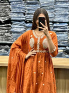 Orange Intricate Pure Cotton Printed Anarkali Suit Set - BONYHUBSALWAR KAMEEZ