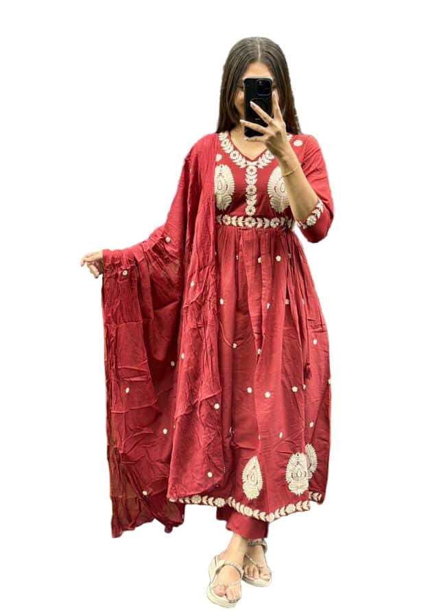 Magenta Pink Intricate Pure Cotton Printed Anarkali Suit Set - BONYHUBSALWAR KAMEEZ