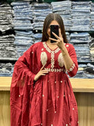 Magenta Pink Intricate Pure Cotton Printed Anarkali Suit Set - BONYHUBSALWAR KAMEEZ