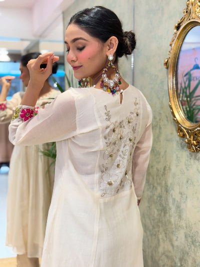 White Designer Gota Lace Embroidery Cotton Straight Suit Set - BONYHUBSALWAR KAMEEZ