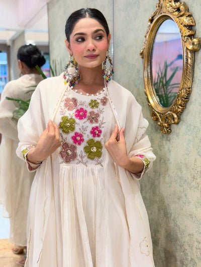 White Designer Gota Lace Embroidery Cotton Straight Suit Set - BONYHUBSALWAR KAMEEZ