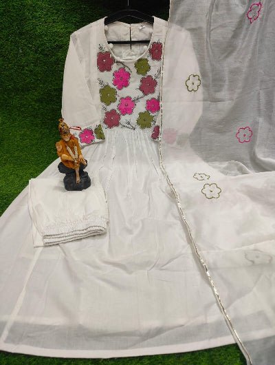 White Designer Gota Lace Embroidery Cotton Straight Suit Set - BONYHUBSALWAR KAMEEZ