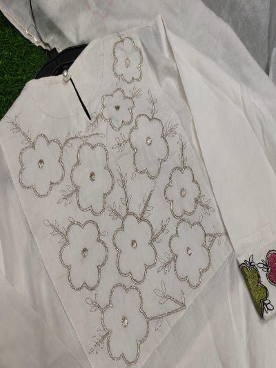 White Designer Gota Lace Embroidery Cotton Straight Suit Set - BONYHUBSALWAR KAMEEZ