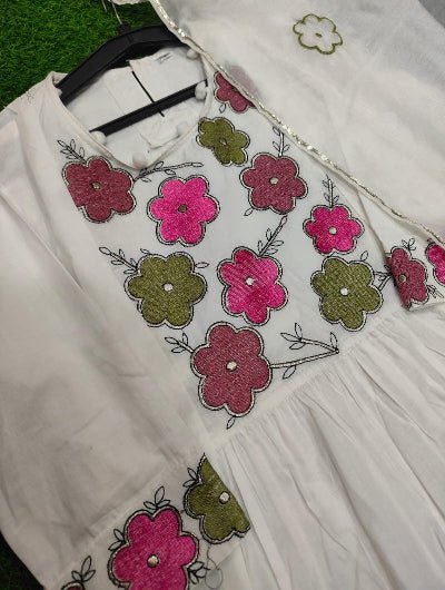 White Designer Gota Lace Embroidery Cotton Straight Suit Set - BONYHUBSALWAR KAMEEZ