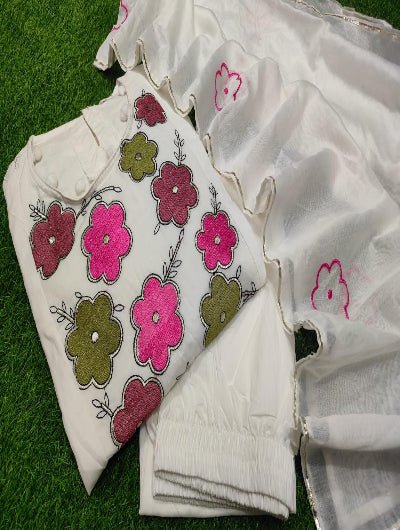 White Designer Gota Lace Embroidery Cotton Straight Suit Set - BONYHUBSALWAR KAMEEZ