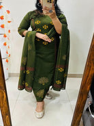 Green Elegant Block Print Cotton Straight Suit Set - BONYHUBSALWAR KAMEEZ
