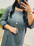 Powder Blue Jaipuri Cotton Straight Suit Set - BONYHUBSALWAR KAMEEZ