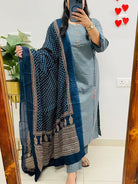 Powder Blue Jaipuri Cotton Straight Suit Set - BONYHUBSALWAR KAMEEZ