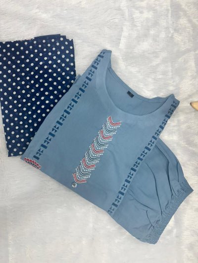 Powder Blue Jaipuri Cotton Straight Suit Set - BONYHUBSALWAR KAMEEZ