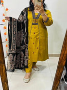 Yellow Beautiful Printed Cotton Straight Suit Set - BONYHUBSALWAR KAMEEZ