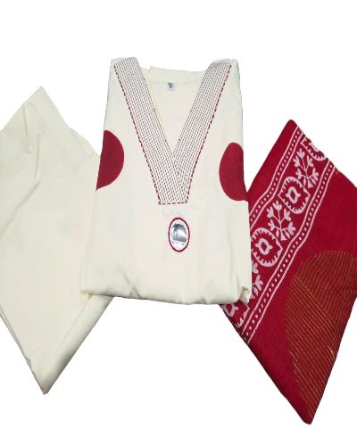 White Polka Handblock Pure Cotton Straight Suit Set - BONYHUBSALWAR KAMEEZ