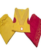 Mustard Yellow Polka Handblock Pure Cotton Straight Suit Set - BONYHUBSALWAR KAMEEZ