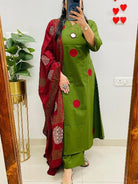 Green Polka Handblock Pure Cotton Straight Suit Set - BONYHUBSALWAR KAMEEZ