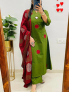 Green Polka Handblock Pure Cotton Straight Suit Set - BONYHUBSALWAR KAMEEZ