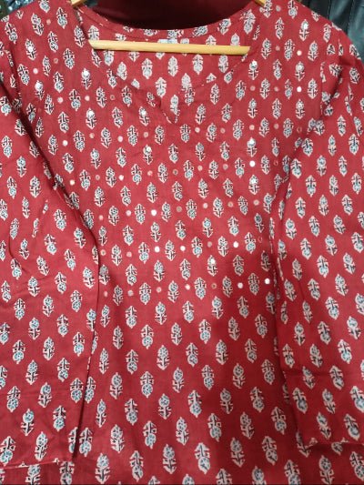 Red Jaipuri Embroidery Cotton Straight Suit - BONYHUBSALWAR KAMEEZ