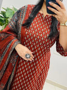 Red Jaipuri Embroidery Cotton Straight Suit - BONYHUBSALWAR KAMEEZ