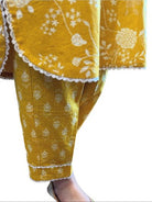 Trendy Yellow Katha Cotton Frock Style Suit - BONYHUBSALWAR KAMEEZ