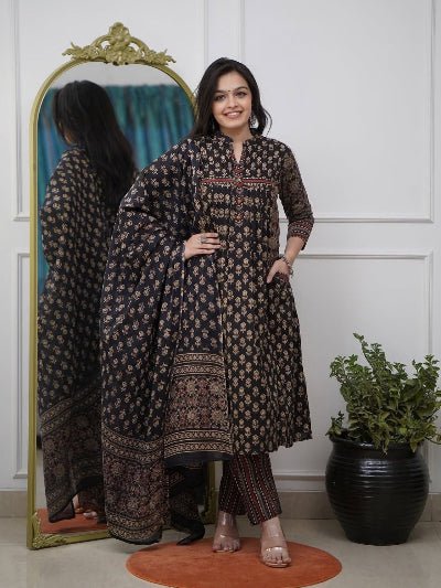 Elegant Black Cotton Adda Handwork Straight Suit - BONYHUBSALWAR KAMEEZ
