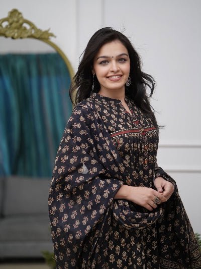 Elegant Black Cotton Adda Handwork Straight Suit - BONYHUBSALWAR KAMEEZ