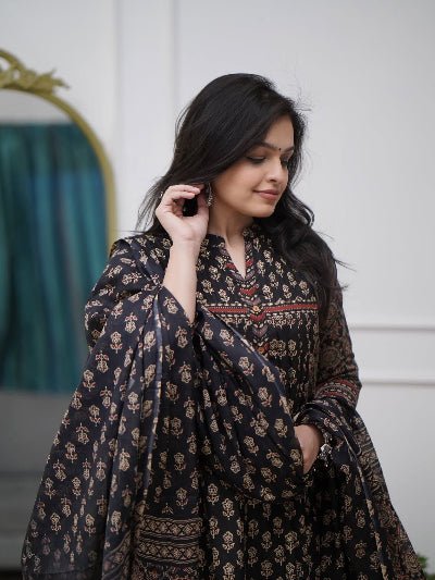 Elegant Black Cotton Adda Handwork Straight Suit - BONYHUBSALWAR KAMEEZ