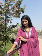 Mauve Pink Lace work Cotton Straight Suit Set - BONYHUBSALWAR KAMEEZ