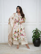 White Beautiful Floral Printed Cotton Anarkali Suit - BONYHUBSALWAR KAMEEZ
