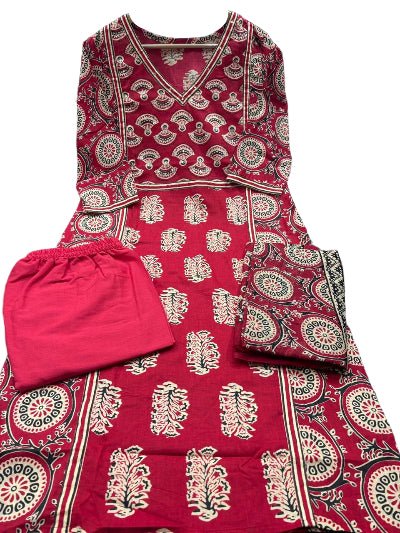 Royal Red MulMul Pure Cotton Straight Suit Set - BONYHUBSALWAR KAMEEZ